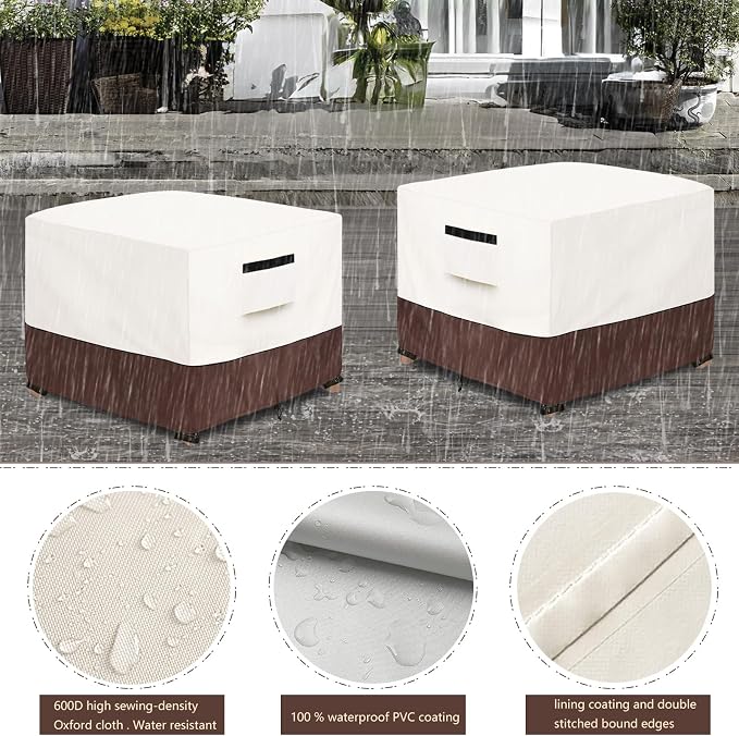 Patio Ottoman Cover,25W x 25D x 18H inch,Waterproof Square Patio Small Side Table Cover,Suitable for 3-Piece Outdoor Wicker Patio Bistro Set Side Table(Beige) - Image 3