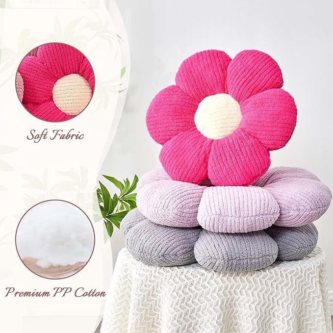 Kcvvcr Flower Throw Pillow, Soft Hot Pink 17.7" Shaped Floor Pillow for Home Decor, Cute Aesthetic Plush Decorative Pillows for Bed, Sofa, Couch