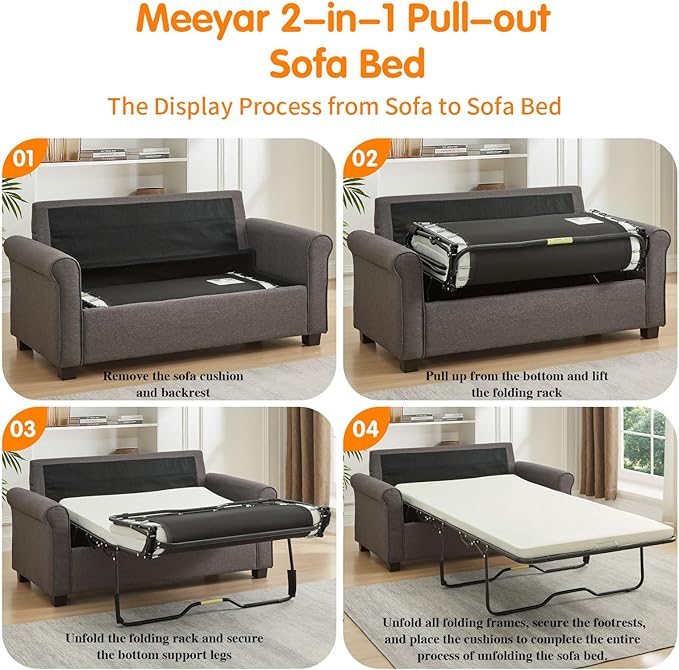 57" Pull Out Sofa Bed with Mattress, Convertible Sofa Bed Loveseat, Twin Sleeper Sofa Couch with Pocketed Coil Seating, Upholstered Fabric Sofa Bed for Small Spaces,Grey | sofa bed, futon sofa bed, sofa bed couch, Sleeper Sofa, pull out sofa bed