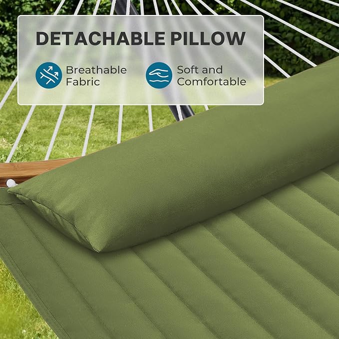 SUPERJARE Curved-Bar Hammock with Stand, 2 Person Heavy Duty Hammock Frame, Detachable Pillow & Portable Carrying Bag, Perfect for Outdoor & Indoor, Spring Green - Image 4