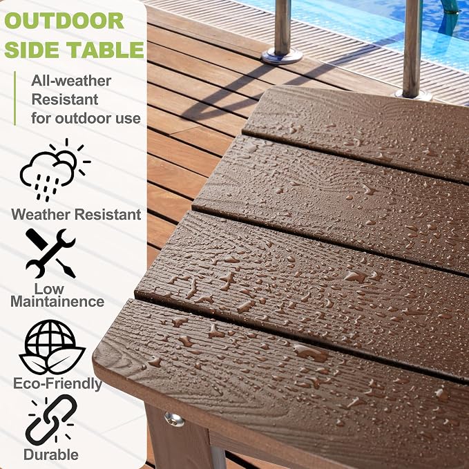 Y&M Outdoor Side Table, HIPS Adirondack Small Single Table, Waterproof Square Outside Table, Balcony Modern End Tables for Patio, Pool, Beach, Porch, Deck, Indoor or Outdoor Use (Coffee, 2 Pack) - Image 8