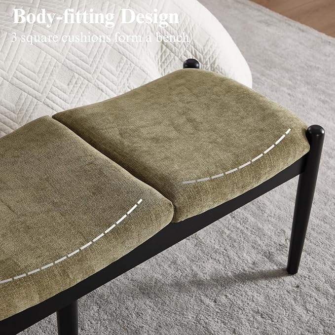 DUOMAY 55'' Modern Ottoman Bench, Chenille Upholstered Entryway Bench Bedroom Bench with Wood Legs, End of Bed Bench for Bedroom, Living Room, Corners, Kitchen, Green - Image 6