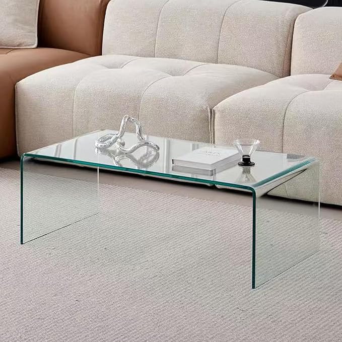 Glass Coffee Table, Modern Clear Coffee Tables for Living Room, Small Rectangle Tempered Glass Table Waterfall Sofa End Tables 39.3" x 19.6" x 13.78"H
