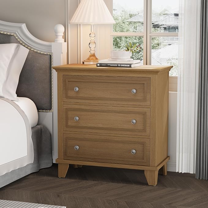 GAOMON 3 Drawer Dresser for Bedroom, Brown Wood Chest of Drawers Bedroom Dresser, Rustic Small Drawers Dressers Nightstand Wooden Closet Storage Cabinet for Living Room - Image 3