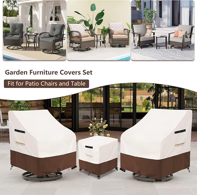 Patio Furniture Set Covers for 3 Piece Outdoor Bistro,Waterproof 100% Outdoor Furniture Cover for 2 Swivel Chairs and Coffee Table,Beige - Image 6