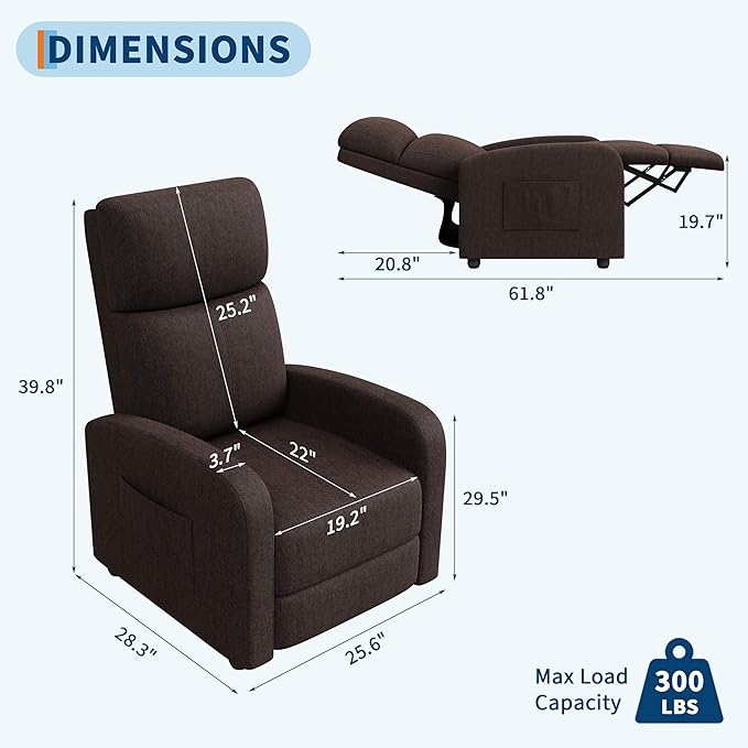 Garvee Recliner Chair for Adults Set of 2 PU Leather Lazy Recliner Ergonomic Adjustable Single Sofa Enhanced with Side Pocket, Tall Back, Wide Arms & Padded Seat, Home Theater Seating for Living Room
