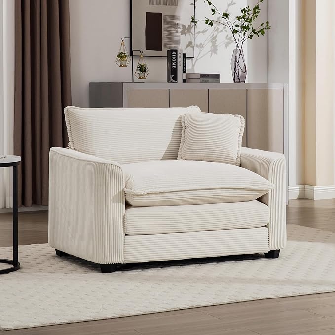 KEIKI 45" Oversized Corduroy Modular Sectional Single Sofa with High-Density Foam Cushions, Removable Armrests, Upholstered Modern 1-Seater Lounge Accent Chair with 1 Pillow, for Living Room, Beige