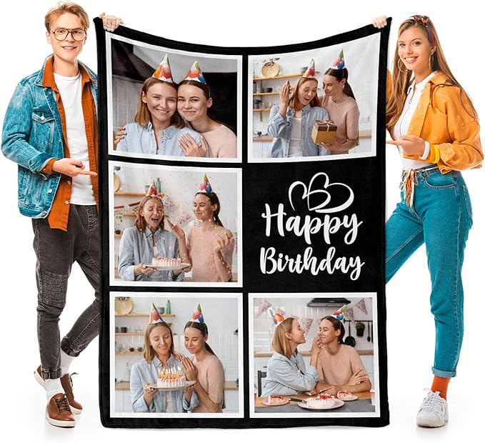 inkArts Personalized Birthday Gifts for Women, Custom Blankets with Photos, Personalized Blanket with Photos & Text, Personalized Photo Blankets