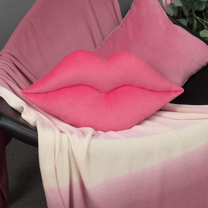 KINGROSE 3D Lip Throw Pillow Cute Decorative Pillows Soft Cushion for Sofa Couch Bed Home Decor Girls 11 x 18 Inches Pink