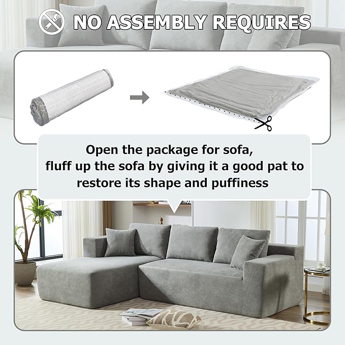 Ball & Cast 106.5" Chenille Modular Sectional Sofa,L-Shaped Deep Seat Cloud Couch with Chaise and Pillows,Modern Minimalist Sofa Bed for Living Room, Free Combination,No Assembly Required, Grey