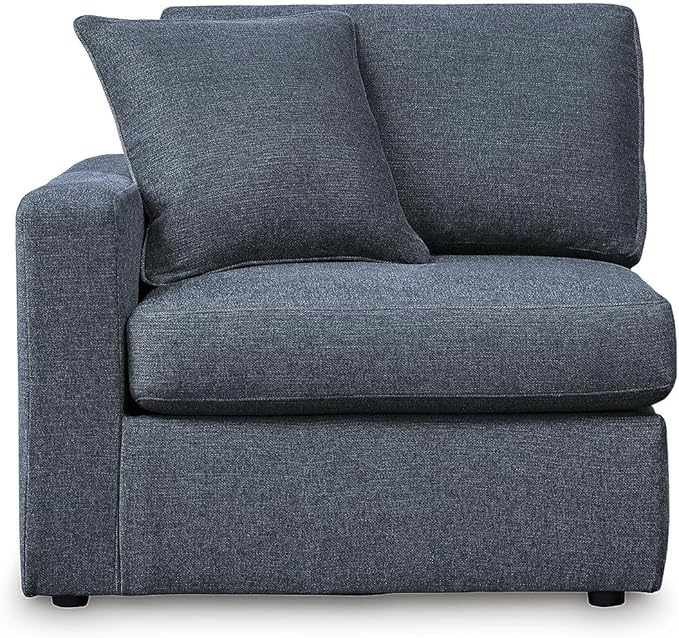 Signature Design by Ashley Modmax Stain Resistant Urban Modular L-Shaped 4-Piece Sectional with Reversible Cushions, Removable Covers and 3 Accent Pillows, Blue
