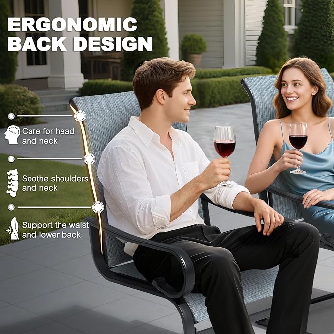 NUU GARDEN Set of 2 Padded Textilene Patio Dining Chairs C Spring Outdoor Chairs with Curved Armrests Powder Coated Metal Frame Patio Furniture for Garden Backyard Poolside Lawn Blue and Black - Image 8