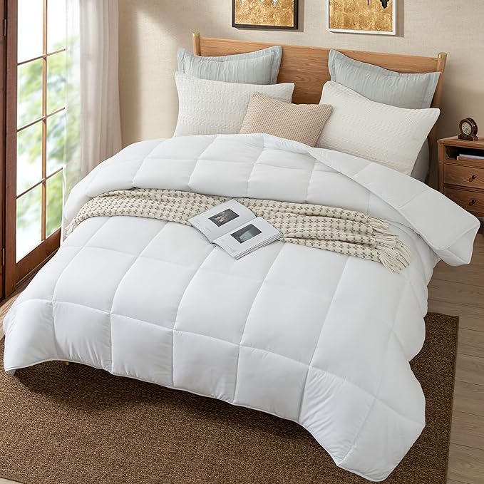 Dorrin Nessin Twin Size Down Alternative Comforter All Season Duvet Insert(White,68x90)-Ultra Soft Double Brushed Microfiber Quilt Cover, Classic Box Stitched with 8 Corner Tabs