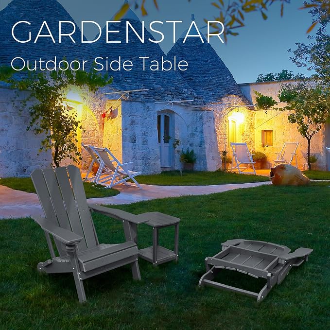 Adirondack Square Outdoor Side Table,2-Tier Storage Patio Side Table, HDPE End Tables for Backyard Pool Porch Garden Lawn - Image 2