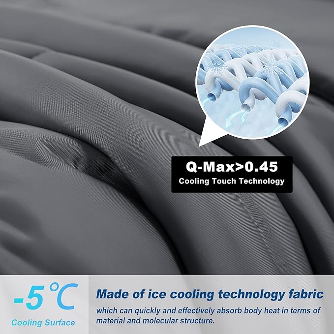 Cooling Comforter Twin Size, Double-Sided Cold Tech Fabric Quilted Bed Comforters Cooling Blanket for Hot Sleepers, Breathable Lightweight Summer Bedding, All-Season Ice Blanket, Dark Gray