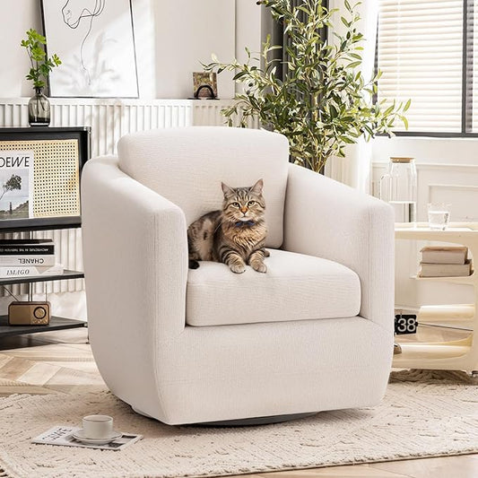 COLAMY 360° Swivel Accent Chair, Fully Assembled Living Room Armchair with Pillow, No-Sag Foam, Sturdy Metal Base, Swivel Accent Single Sofa for Bedroom Living Room, Reading Room, Beige