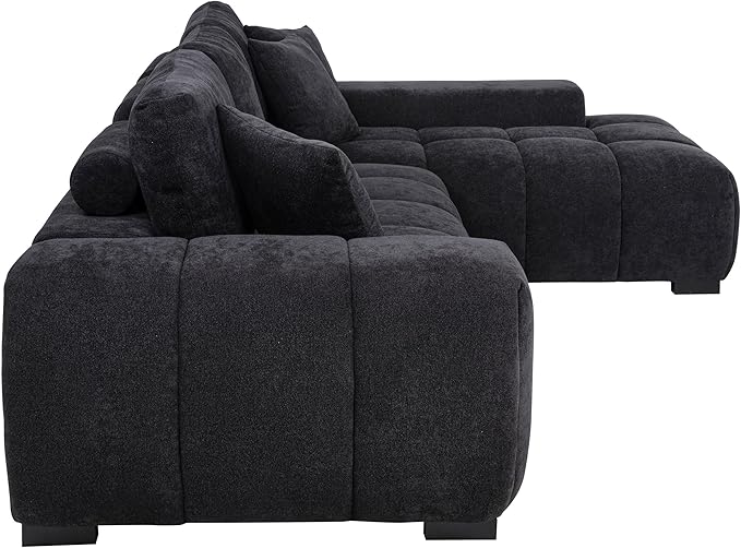 Coaster Home Furnishings - Octavia - Wood - Upholstered Sectional Sofa with Waterfall Seating, Grid Tufting, Reversible Back Cushions and Accent Pillows - Living Room - Black - 511061
