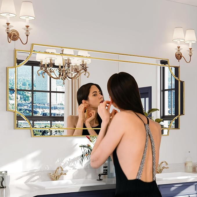 Kelly Miller Large Gold Full Length Mirror for Wall, 60"x30" Full Body Mirror Beveled Scalloped Modern Elegant Home Decor for Bedroom Living Room Bathroom Dressing Room Entryway Hallway - Image 6