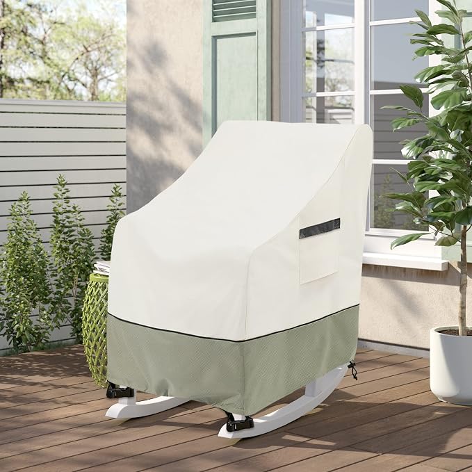 Patio Rocking Chair Cover 2-Pack,Rocking Chair Covers for Outdoor Furniture, 27.5W x 32.5D x 39H Inch,Rocking Chair Covers Waterproof,White&Grayish Green - Image 5