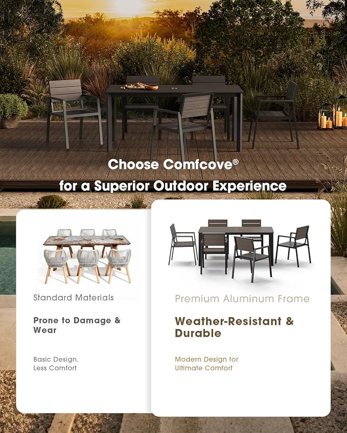 Outdoor Dining Table, Aluminum Patio HDPS Outdooor Table with Umbrella Hole, All Weather Patio Furniture Set, Patio Dining Table (Charcoal) - Image 5