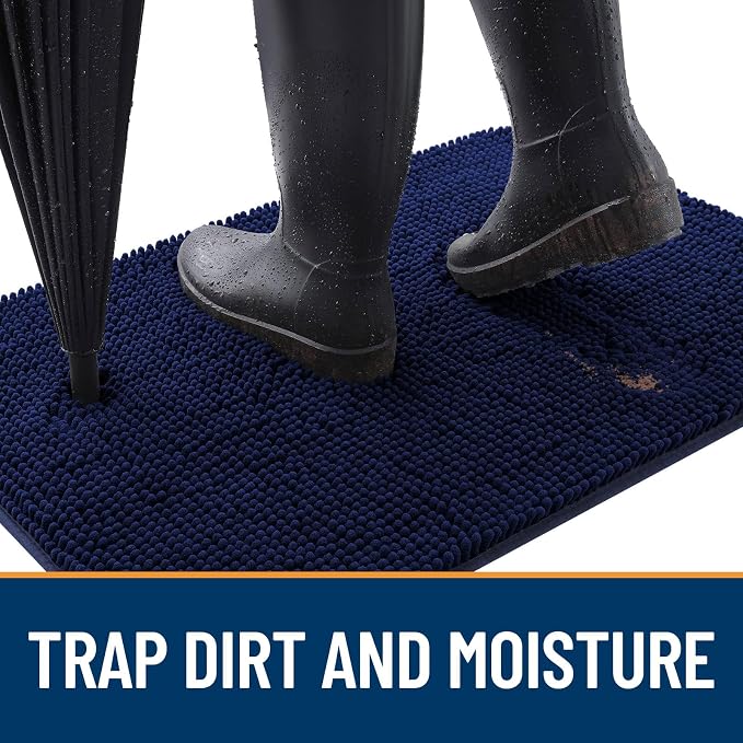 OLANLY Dog Door Mat for Muddy Paws 70x46, Absorbs Moisture and Dirt, Absorbent Non-Slip Washable Doormat, Quick Dry Chenille Mud Mat for Dogs, Entry Indoor Entryway Carpet for Inside Floor, Navy Blue - Image 2