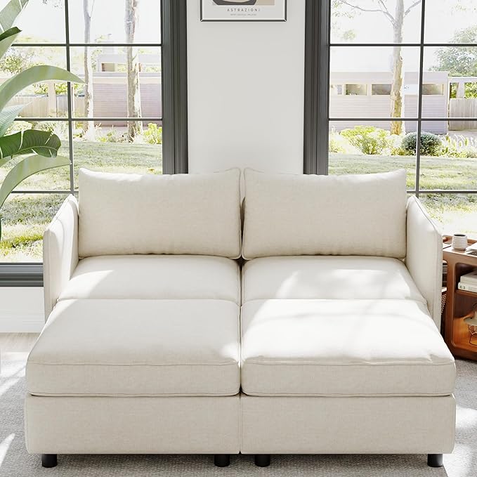 Loveseat Modular Storage Sectional Sofa Customizable Seating Group Sofa&Couch Convertible Lounge Sleeper Chaise Daybed with Movable Seat and Ottomans, Chenille Upholstered Sofa Couch for Living Room