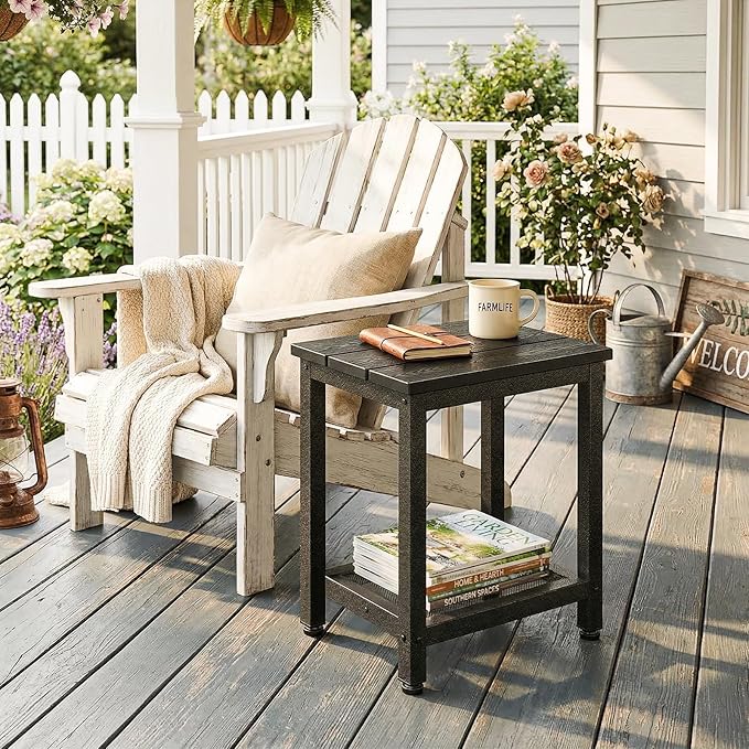 ODK Outdoor Double Side Table, Adirondack Patio End Table with Weather-Resistant Waterproof Top for Hot Tub Garden, Balcony, Poolside, Black - Image 2