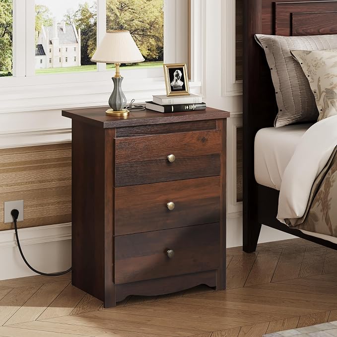 WLIVE Tall Nightstand with Charging Station, Wood Night Stand with 3 Drawers Storage, Bedside Table End Side Tables with 2 USB Ports and Outlets for Bedroom, Closet, Espresso - Image 2