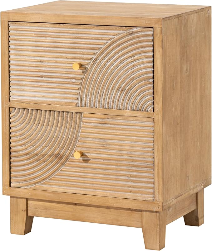 COZAYH Set of 2 2-Drawer Farmhouse Nightstand, Mid Century Nightstand Fully Assembled with Handcrafted Wood Ring Pattern for Boho, Mid-Century, Rustic Style, Natural Wood - Image 5