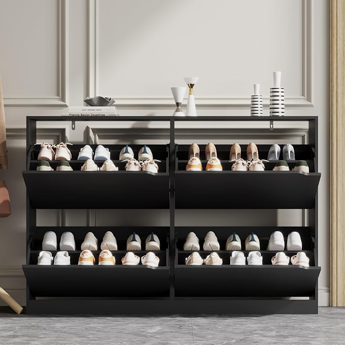 Xixini Shoe Storage Cabinet for Entryway with 4 Flip Drawers, Sturdy Wood Hidden Shoe Storage, Freestanding Narrow Slim Shoe Organizer for Front Door Entrance, Living Room, Hallway, Bedroom, Black - Image 8