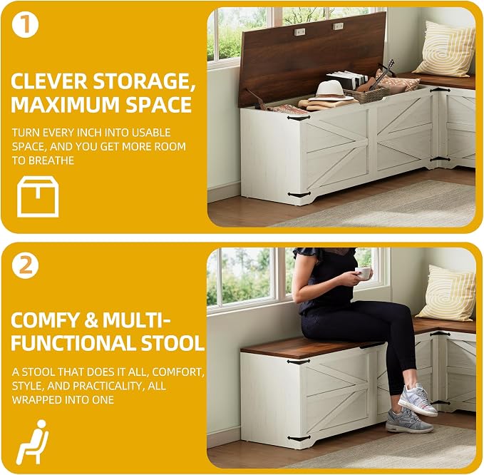 DWVO L-Shaped Storage Bench, 18" High Corner Dining Bench with Safety Hinges, Wooden Nook Chest for Living Room, Bedroom - Image 4