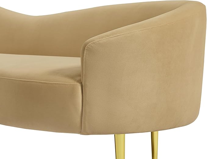 Meridian Furniture 659Camel-S Ritz Collection Modern | Contemporary Upholstered Sofa with Rich Camel Velvet, Gold Metal Legs, Curved Contemporary Design, 85.5" W x 31.75" D x 30.5" H, Camel
