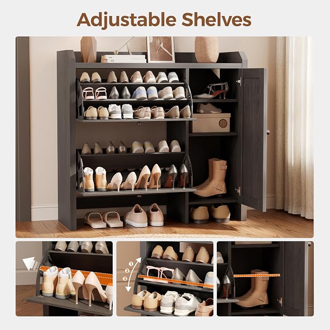 Mericonia Shoe Cabinet Storage for Entryway with 2 Flip Drawers(3-Tier), Rattan Freestanding with Door & 3 Adjustable Shelve,Hidden Shoe Rack Organizer for Hallway, Foyer - Image 5