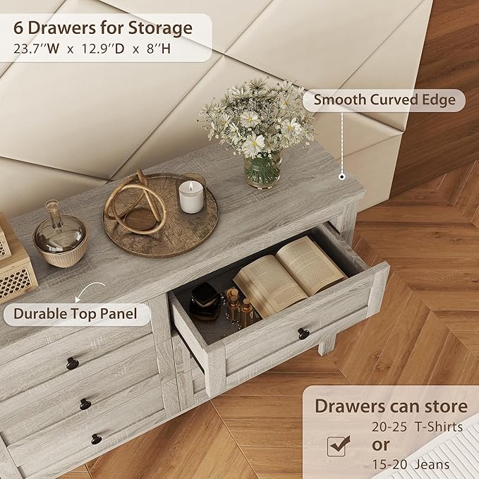 Harper & Bright Designs 3 Pieces Bedroom Set Full Size Platform Bed with Storage Headboard, Nightstand and Dresser, 3 Piece Wood Bedroom Furniture Set,Antique Gray