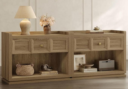 SICOTAS 31" Wide Nightstands Set of 2, Large Night Stands with Drawer, Oversized King Size Nightstand Bedside Table for Bedroom, Farmhouse End Side Table Set of 2 (Brown Oak, 31-Inch) by SICOTAS