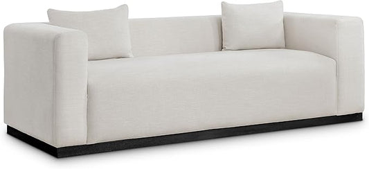 Meridian Furniture 642Beige-S Alfie Collection Modern | Contemporary Sofa with Rich Beige Linen Textured Fabric, Black Finish Solid Wood Base, 90.5" W x 36" D x 28.5" H, Beige