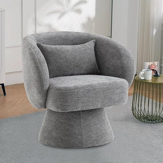 360° Swivel Accent Chair, Modern Velvet Barrel Chair with Pillow, Upholstered Single Sofa for Living Room, Bedroom, Office. Grey
