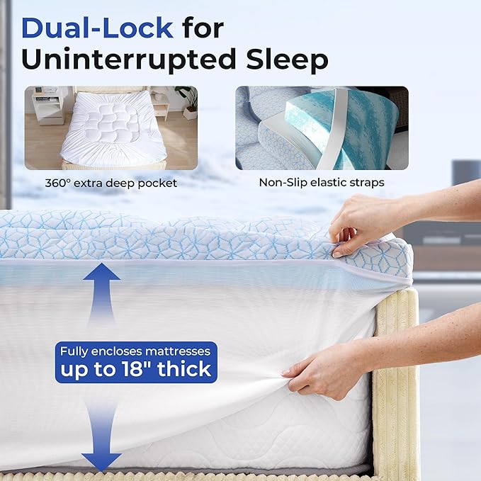 HOMRELEXA Dual Layer 4 Inch Cooling Memory Foam Mattress Topper Full Size, 2 Inch Thick Soft Quilted Ice Silk Pillow Top Cover Plus 2 Inch Gel Memory Foam Mattress Pad for Back Pain Relief