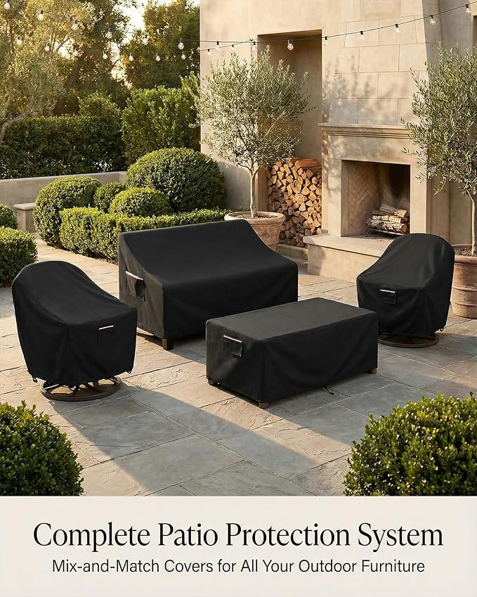 Square Waterproof Patio Ottoman Cover, 600D Heavy Duty Outdoor Furniture Cover with Windproof Buckles Air Vents, All-Weather Protector for Patio Ottoman or Outdoor Side Table 22 x 22 x 18 Inch, Black - Image 9
