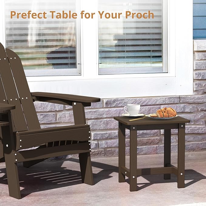 LUE BONA Outdoor Side Table, HDPS Small Outdoor Adirondack Side Tables, Outside End Table for Patio, Porch, Deck, Weather Resistant/Easy Maintenance, Dark Brown - Image 5