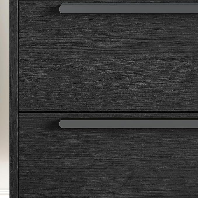 4PC Bedroom Furniture Set, Black Wood Grain 6-Drawer Dresser & 2 Charging Nightstands with Metal Handles, USB & Type-C Ports, AC Outlets, Open Shelf, Raised Edge Top, for Bedroom Apartment