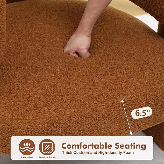 Accent Chairs Set of 2, Modern Sherpa Barrel Chairs, Upholstered Living Room Chairs with 3 Legs, Comfy Armchair Reading Side Chair for Bedroom, Office, Apartment, Brown