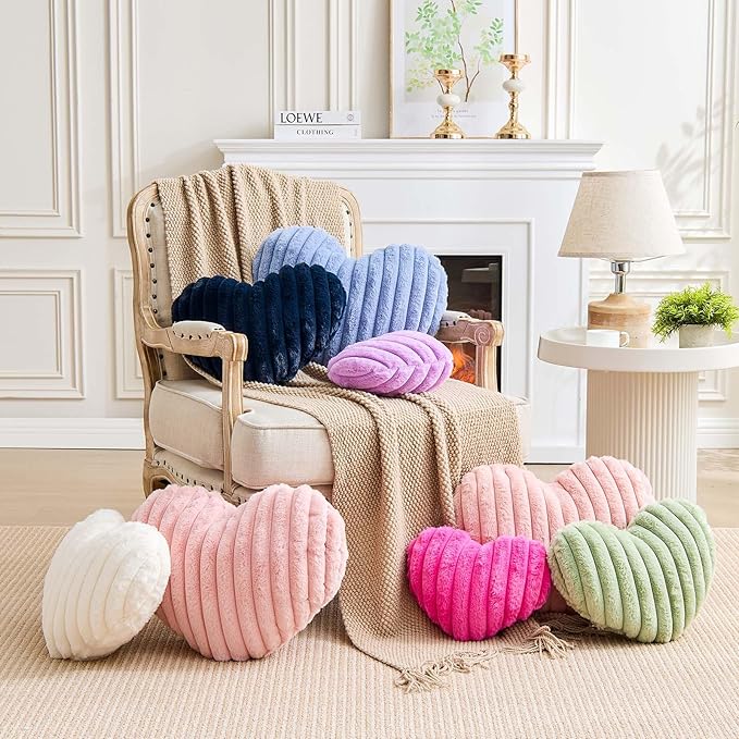 XVTRU Heart Pillows Heart Decorative Pillow Soft Fluffy Heart Shaped Dusty Blue Throw Pillows with Faux Rabbit Fur Aesthetic Room Decor Cute Small Pillow for Valentines Mother's Day