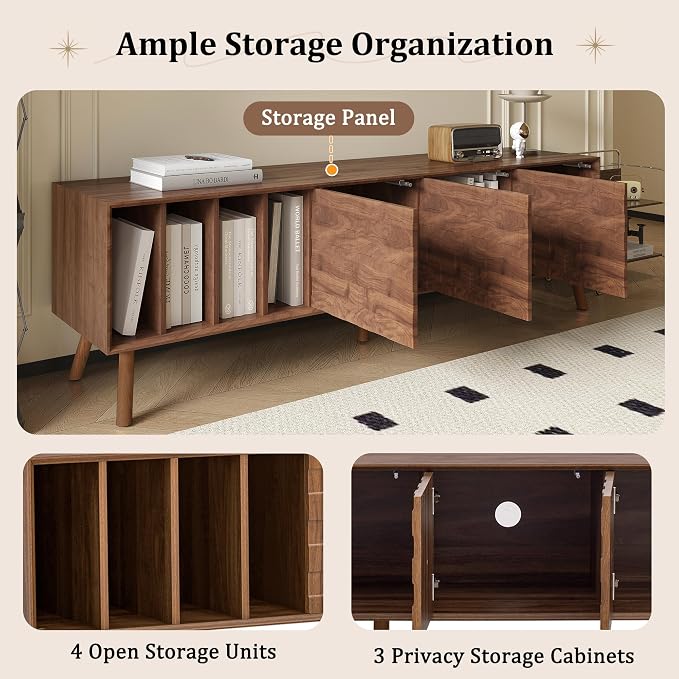 Merax 70" TV Stand for TVs Up to 80", Modern Entertainment Center with 3 Doors and Vertical Open Shelves, Media Console with Unique Mosaic Front Design for Living Room - Image 4
