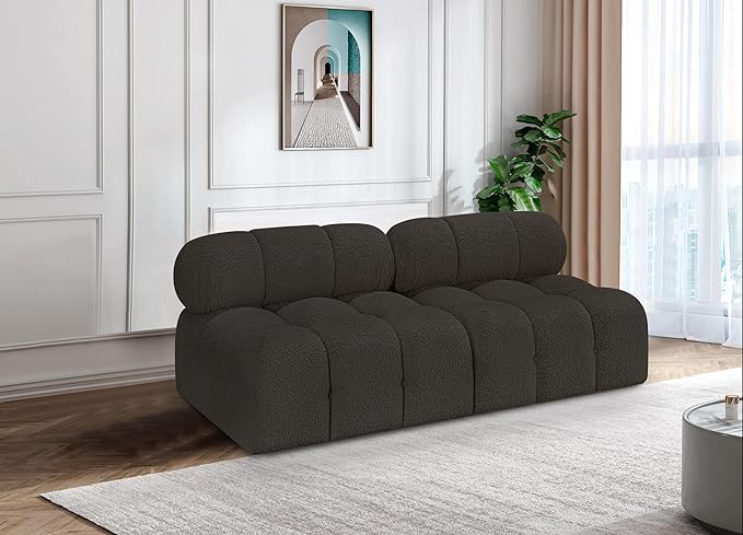 Meridian Furniture 611Brown-S68B Ames Collection Modern | Contemporary Modular Sofa with Rich Brown Boucle Fabric, Modular to Create Infinite Configurations, 68" W x 34" D x 28" H, Brown