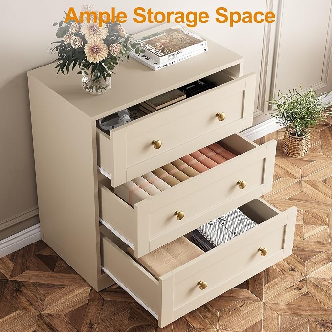 RoyalCraft Small 3 Drawer Dresser Set of 2, Beige Dresser for Bedroom, Wood Nightstand with Drawers, Modern Chest of Drawers for Closet, Living Room, Entryway - Image 5