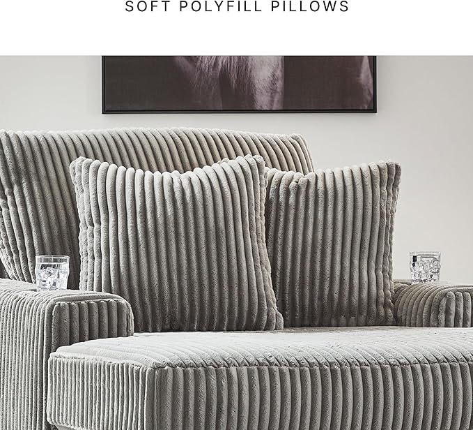 Signature Design by Ashley Lindyn Contemporary Oversized Accent Chair with 360-Degree Swivel, Feather Blend Throw Pillows, Corded Fabric, Gray
