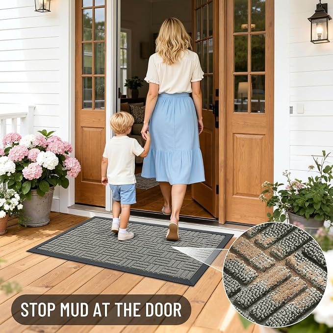 OLANLY Front Door Mat Outside Entrance 59x23, Absorbent, Heavy Duty Sturdy Natural Rubber Doormat Indoor Outdoor, Non-Slip, Stain and Fade Resistant, Low Profile Floor Mat for Entryway, Modern Gray - Image 7