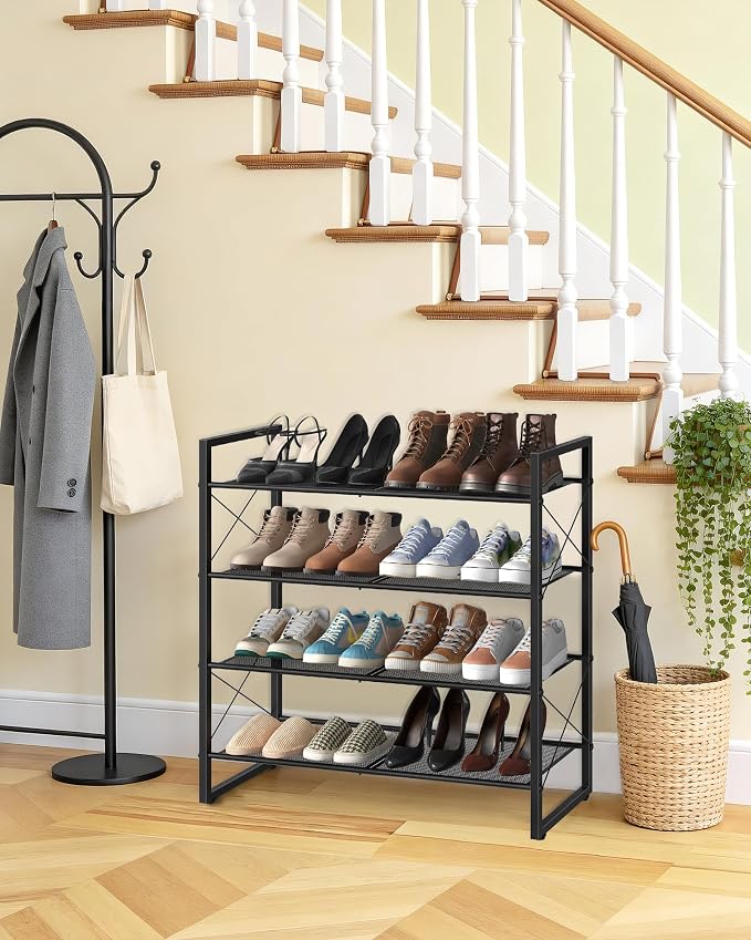 CHOEZON Shoe Rack, 4-Tier Shoe Rack for Closet, Metal Shoe Storage Organizer, Shoe Rack for Entryway, Shoe Shelf with Adjustable Feets, for Entryway, Hallway, Living Room, Bedroom, Black TXJ14BB - Image 5