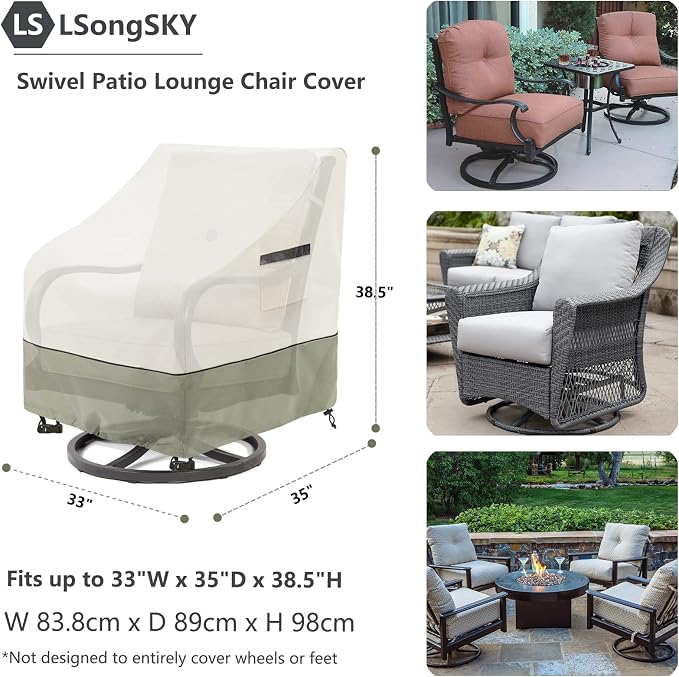 Outdoor Swivel Lounge Chair Cover 2 Pack,100% Waterproof Heavy Duty Outdoor Chair Covers,(33 W x 35 D x 38.5 H inches) Patio Furniture Cover for Swivel Patio Chair,White&Grayish Green - Image 3